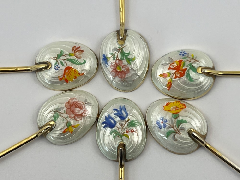 Elizabeth II cased set of gilt and enamelled coffee spoons, 1953 View IV
