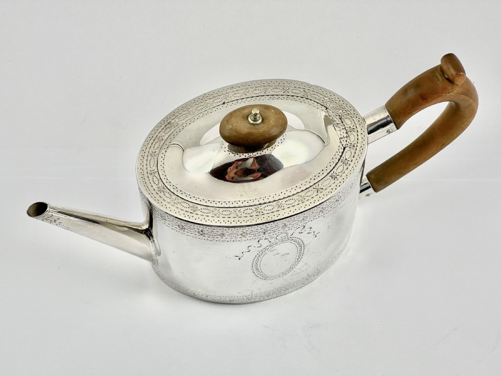 George III antique silver saffron tea pot, John Denzilow, London 1782 View II