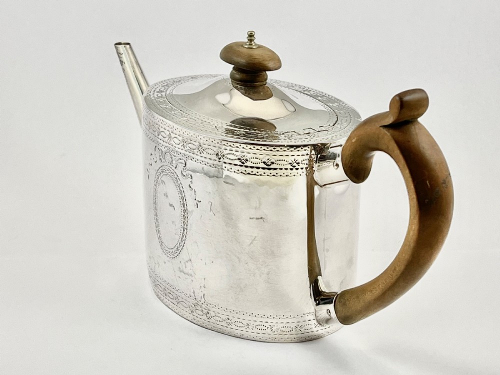 George III antique silver saffron tea pot, John Denzilow, London 1782 View VIII