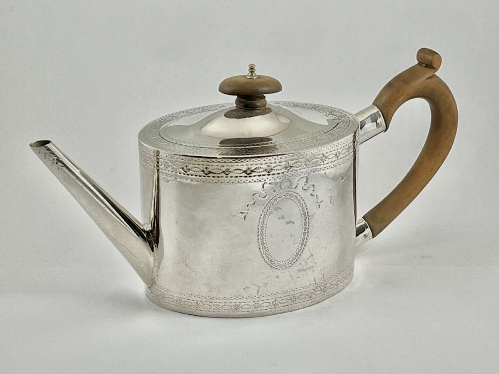 George III antique silver saffron tea pot, John Denzilow, London 1782 View IX