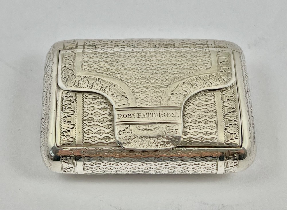 George III antique silver satchel snuff box, London 1819