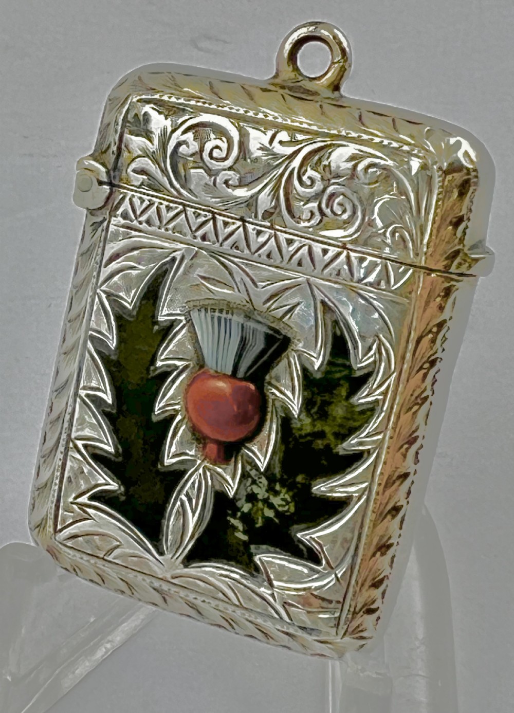 Edwardian antique silver and agate vesta case, Joseph Cook 1907 View II