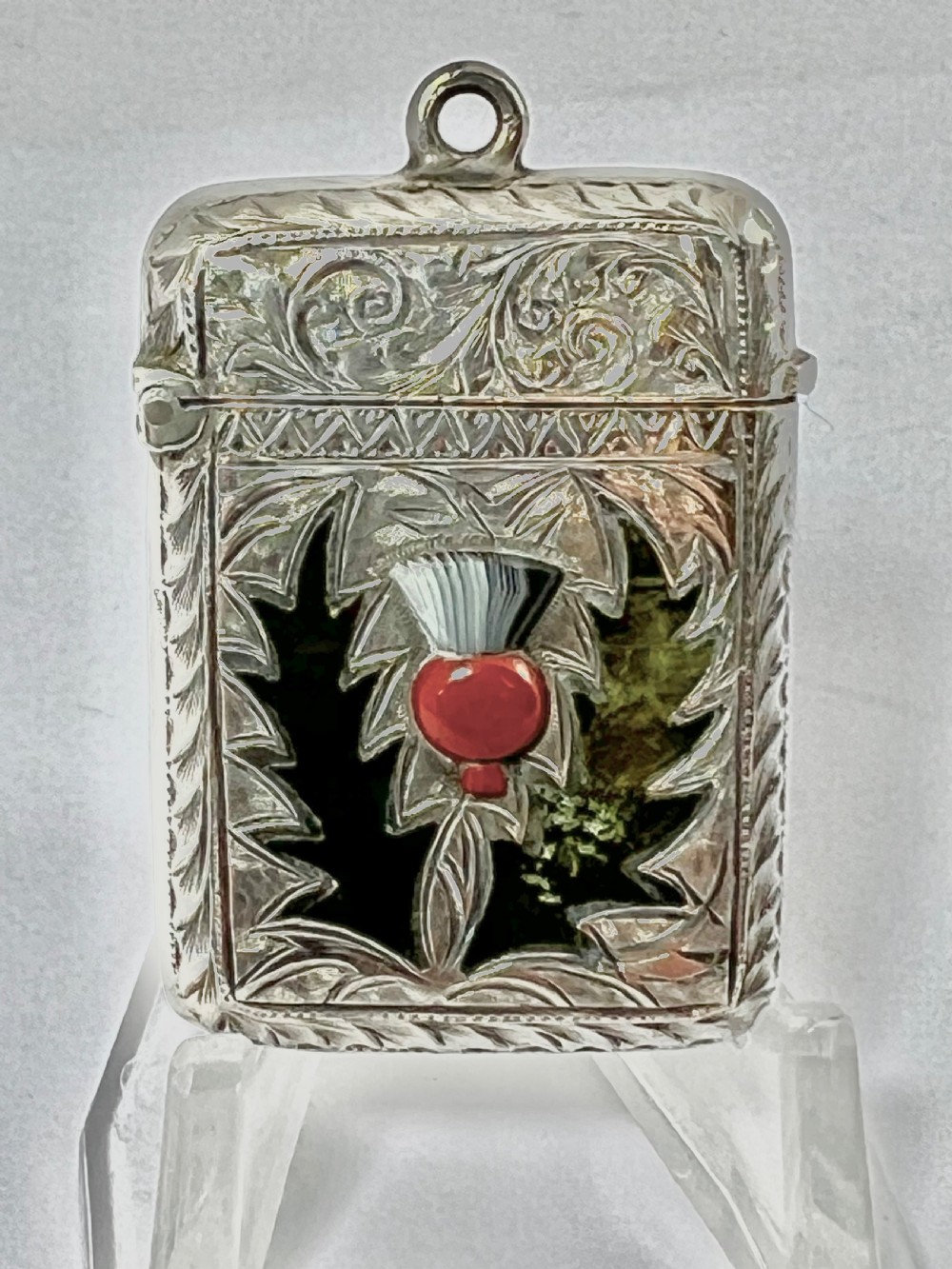 Edwardian antique silver and agate vesta case, Joseph Cook 1907 View IV