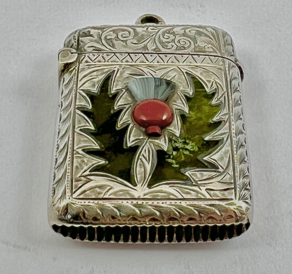 Edwardian antique silver and agate vesta case, Joseph Cook 1907 View V