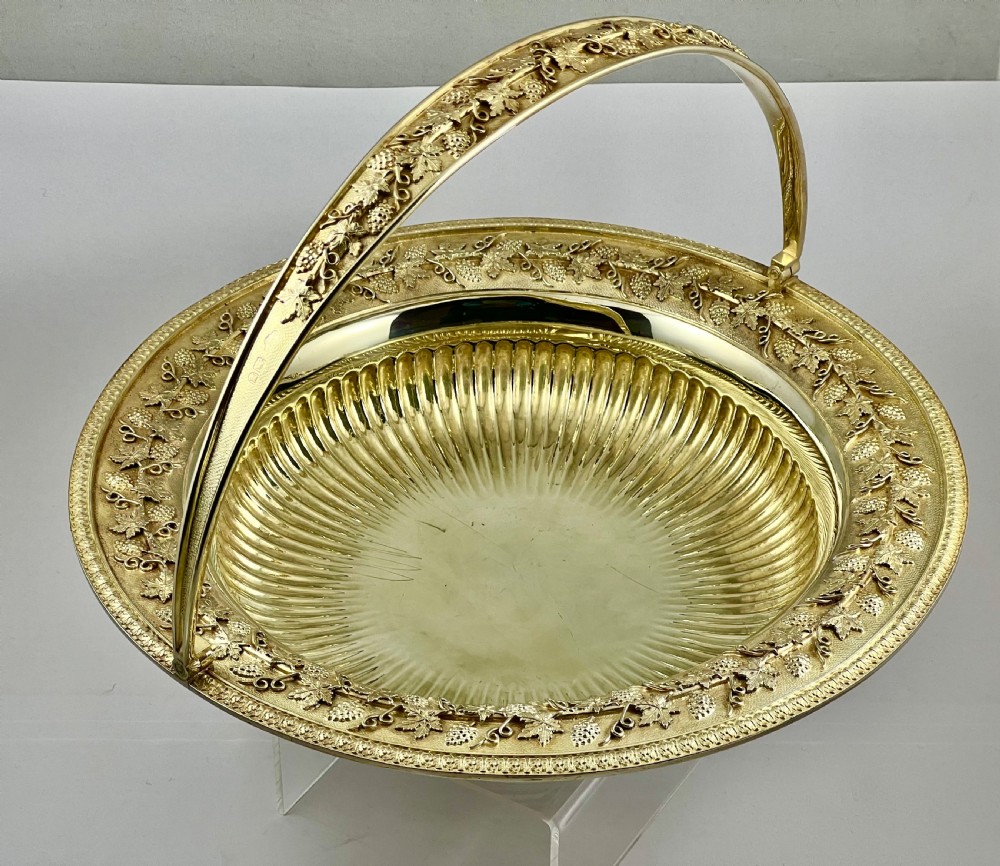 Edwardian antique silver gilt fruit bowl, London 1905. View II