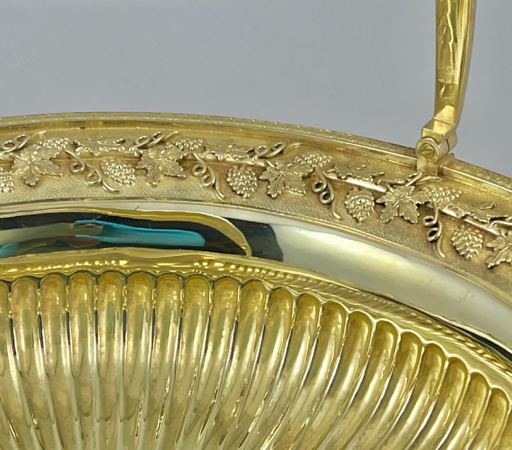 Edwardian antique silver gilt fruit bowl, London 1905. View III