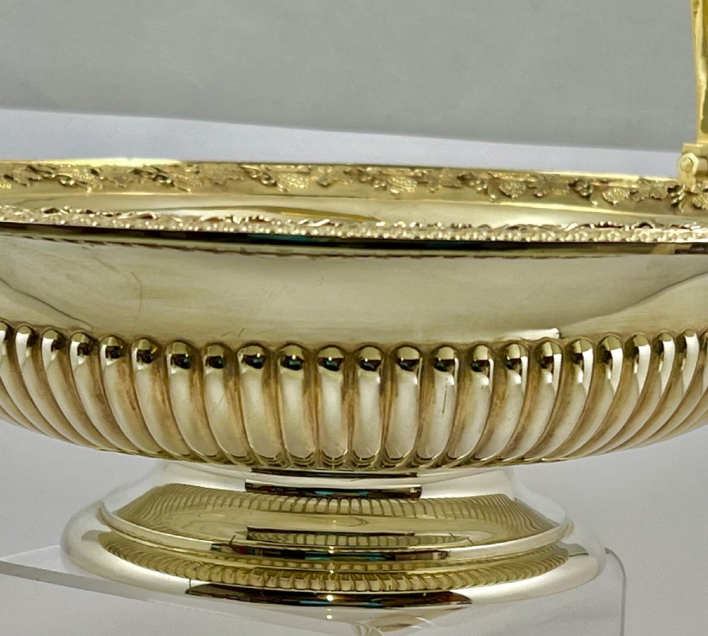Edwardian antique silver gilt fruit bowl, London 1905. View V