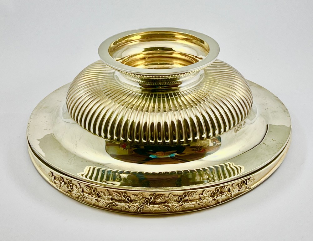 Edwardian antique silver gilt fruit bowl, London 1905. View VI