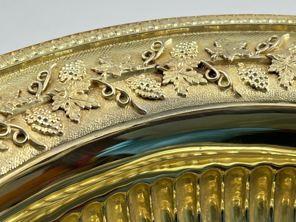 Edwardian antique silver gilt fruit bowl, London 1905. View VII