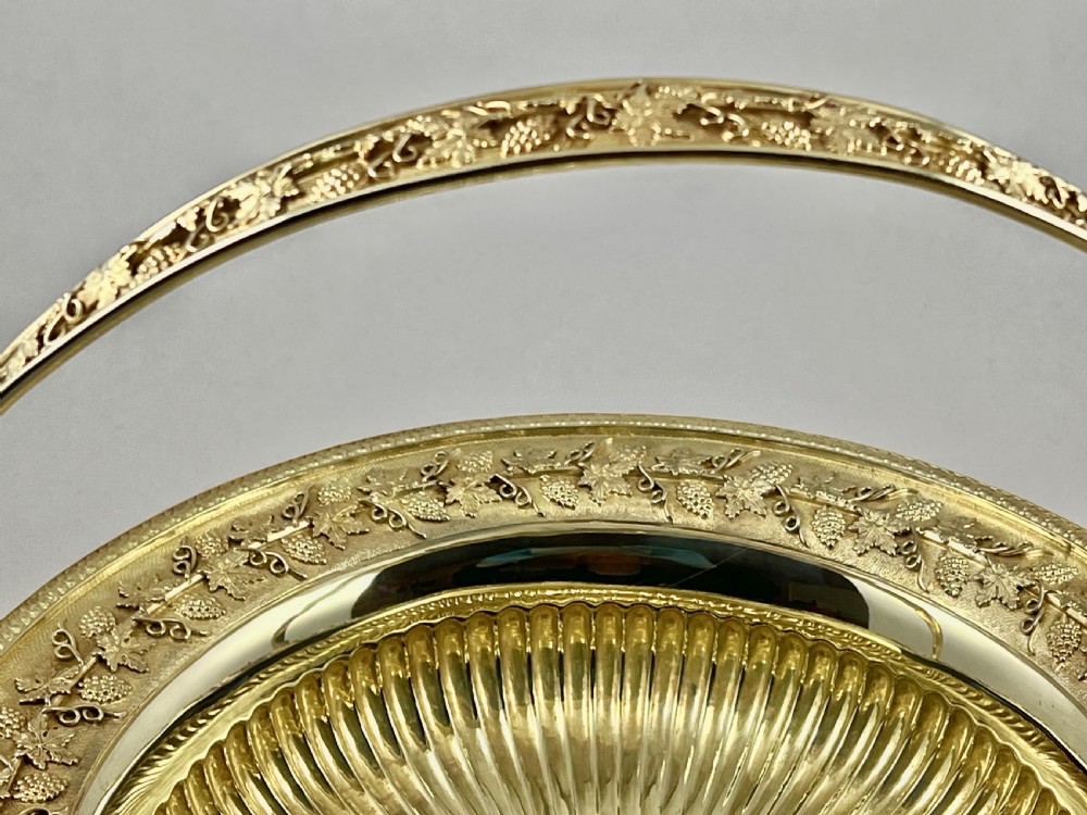 Edwardian antique silver gilt fruit bowl, London 1905. View VIII