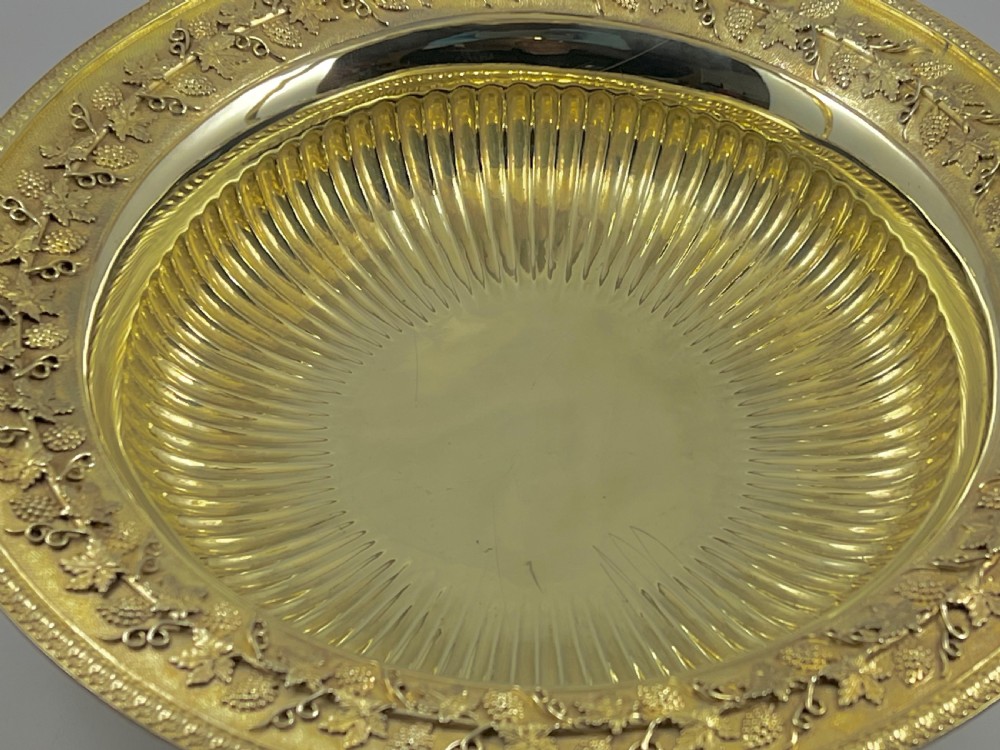 Edwardian antique silver gilt fruit bowl, London 1905. View IX