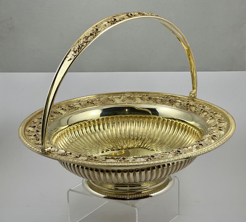 Edwardian antique silver gilt fruit bowl, London 1905. View XII