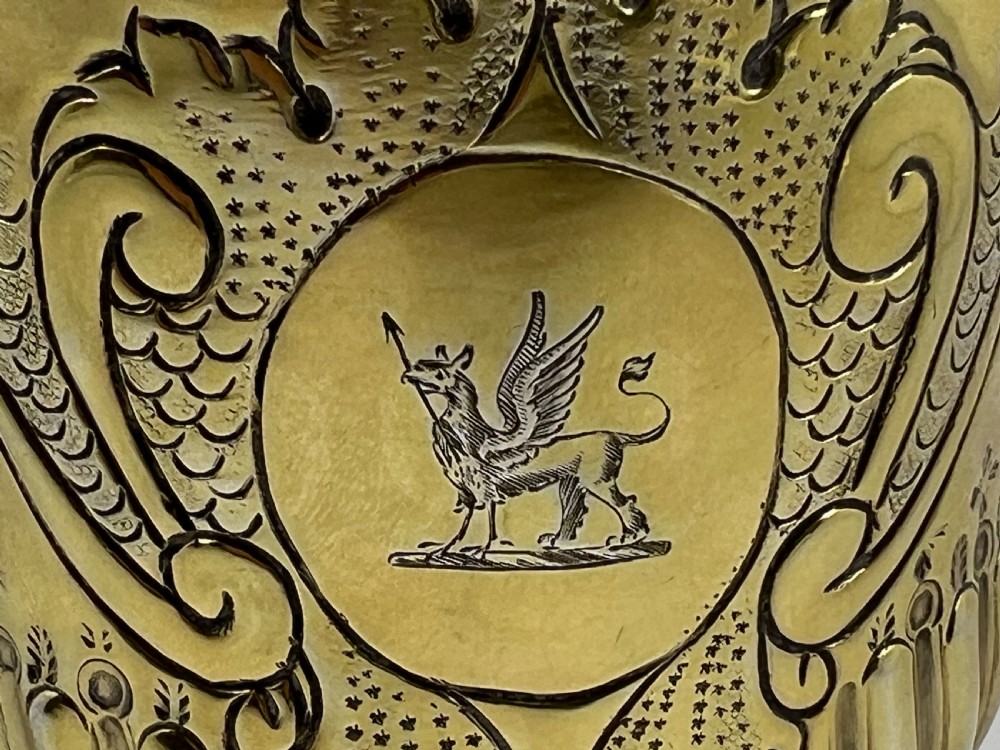Queen Anne antique silver gilt porringer, London 1712 by Timothy Ley View II