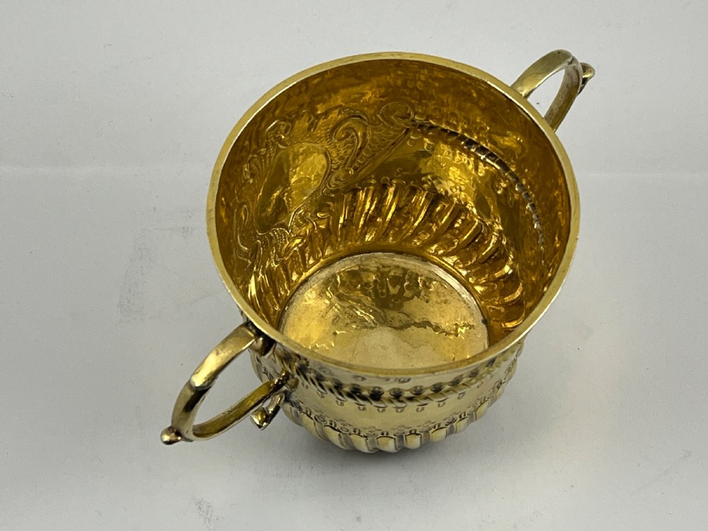 Queen Anne antique silver gilt porringer, London 1712 by Timothy Ley View IV