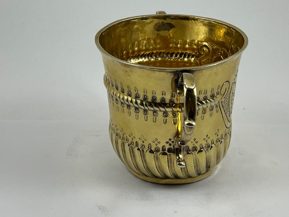 Queen Anne antique silver gilt porringer, London 1712 by Timothy Ley View VII