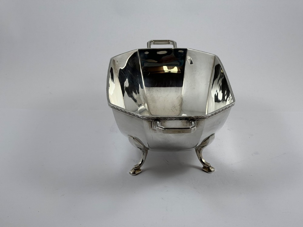 George VI Art Deco 2 handled silver dish, Birmingham 1938 View VI