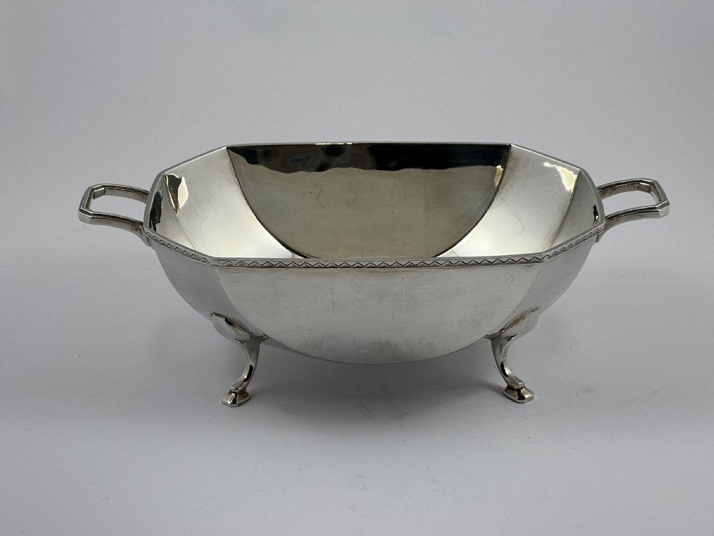 George VI Art Deco 2 handled silver dish, Birmingham 1938 View VII