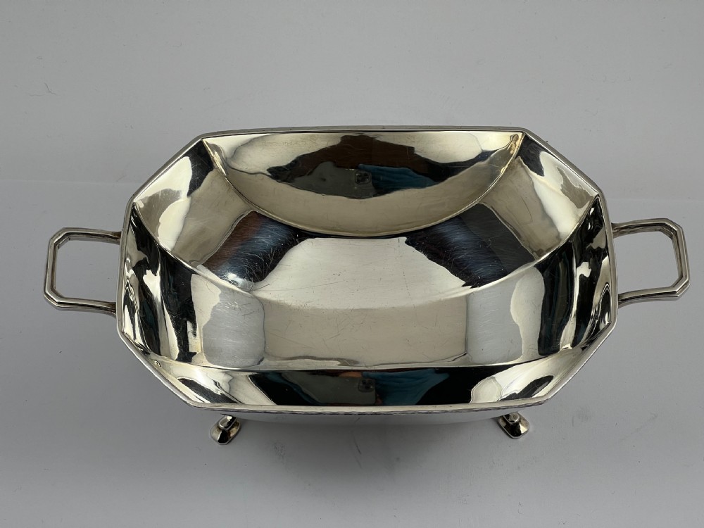 George VI Art Deco 2 handled silver dish, Birmingham 1938 View VIII