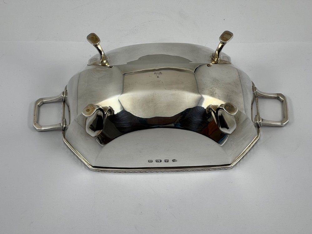 George VI Art Deco 2 handled silver dish, Birmingham 1938 View IX