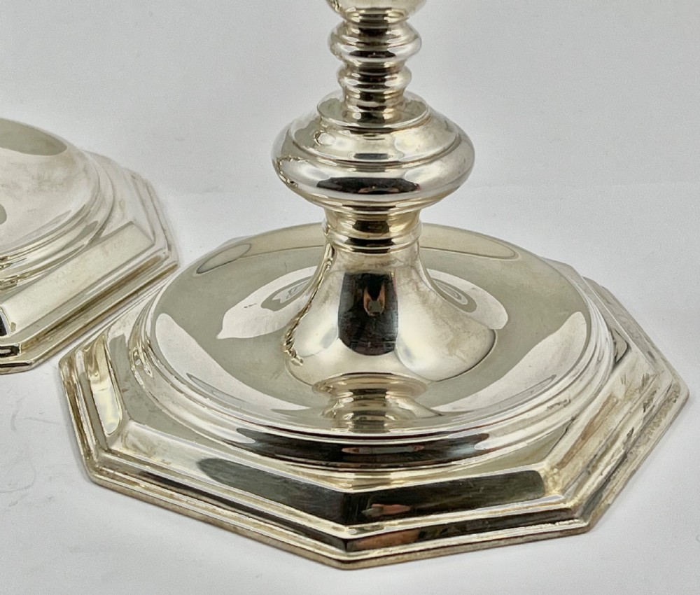 George VI matched pair of silver candlesticks, London 1931/52 View III