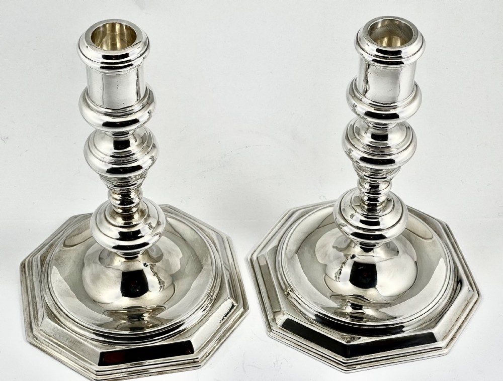 George VI matched pair of silver candlesticks, London 1931/52 View V