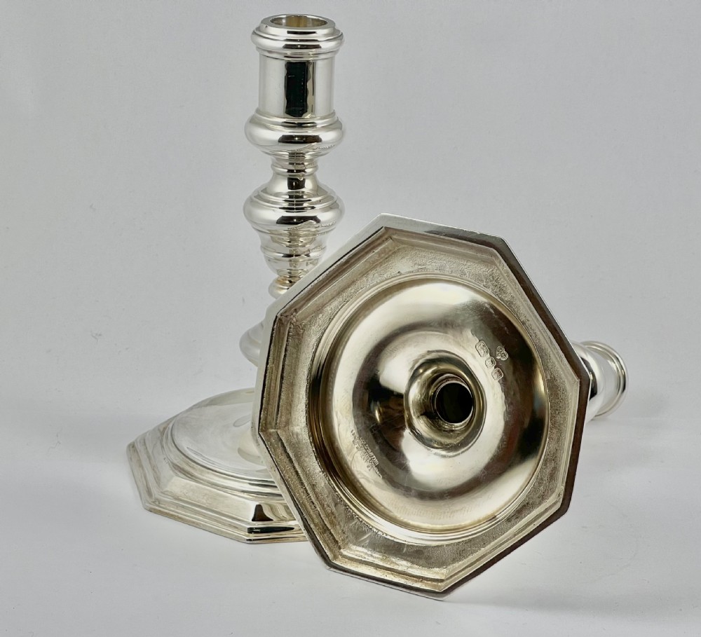 George VI matched pair of silver candlesticks, London 1931/52 View VI