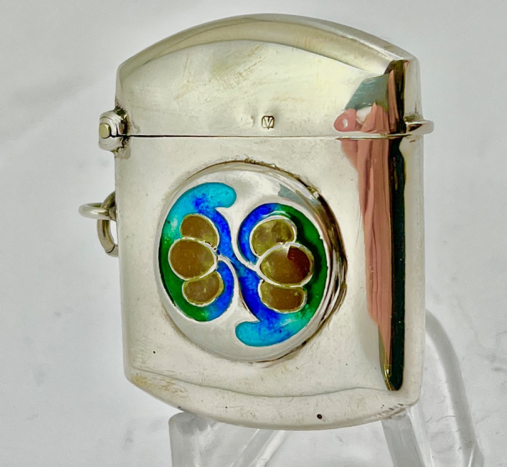 Archibald Knox Liberty designed enamelled silver vesta 1920