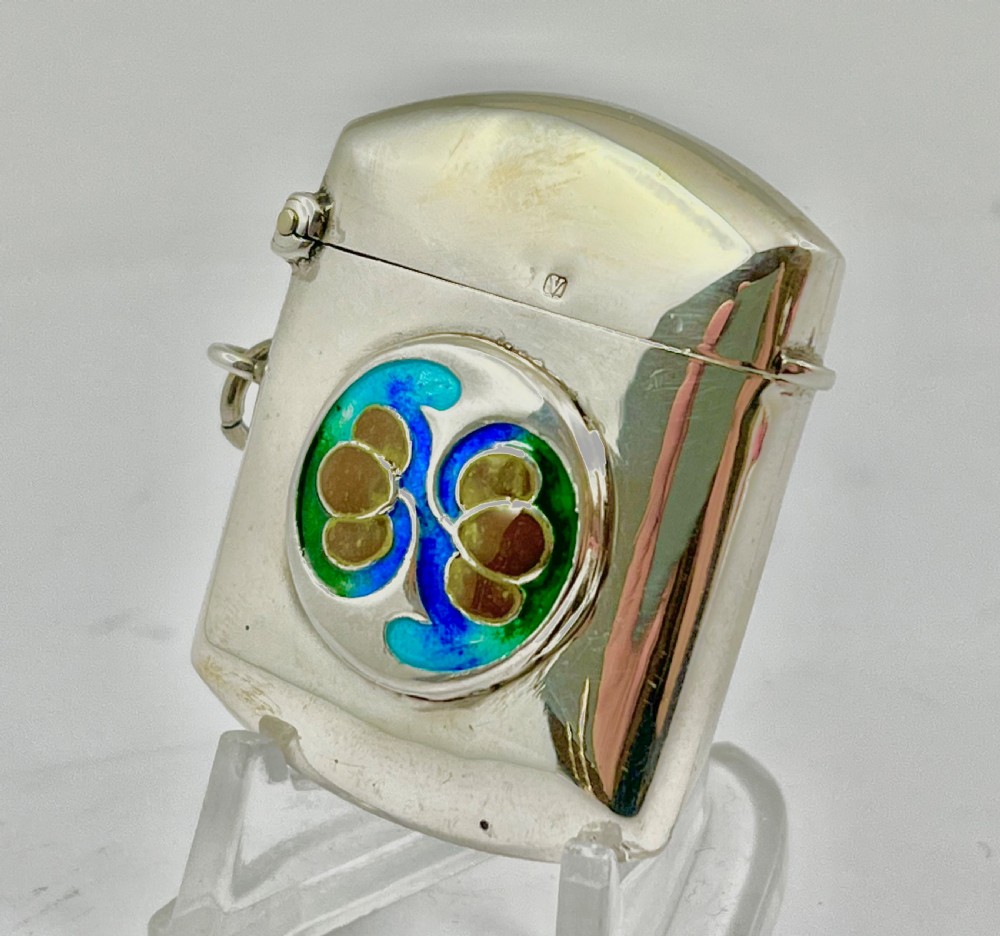 Archibald Knox Liberty designed enamelled silver vesta 1920 View II
