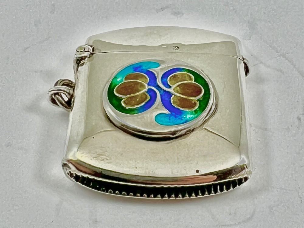 Archibald Knox Liberty designed enamelled silver vesta 1920 View V