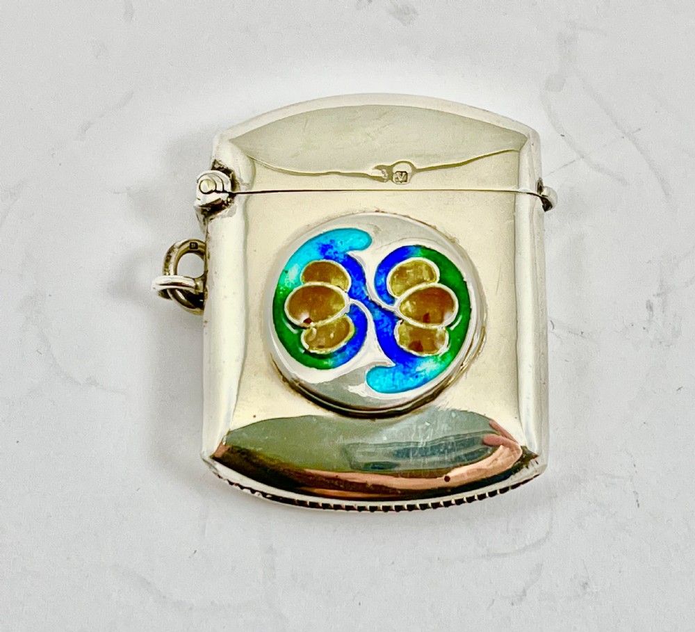 Archibald Knox Liberty designed enamelled silver vesta 1920 View VI