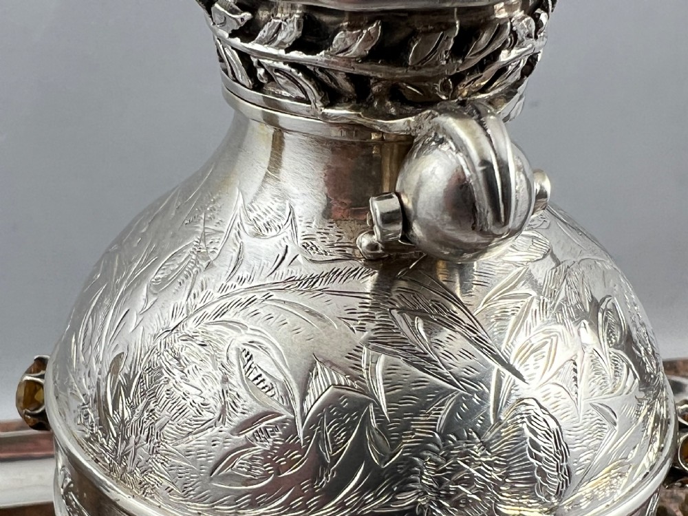 Scottish Victorian granite, silver and antler deskset, c.1880 View IX