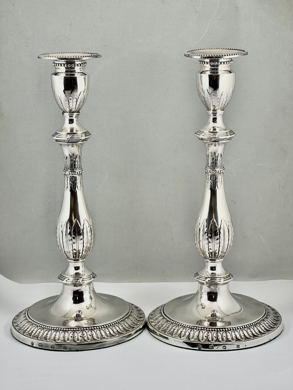 George III pair of antique silver candle sticks, Sheffield 1776