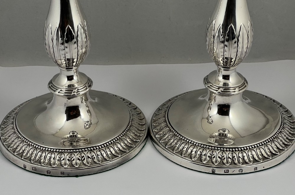 George III pair of antique silver candle sticks, Sheffield 1776 View III