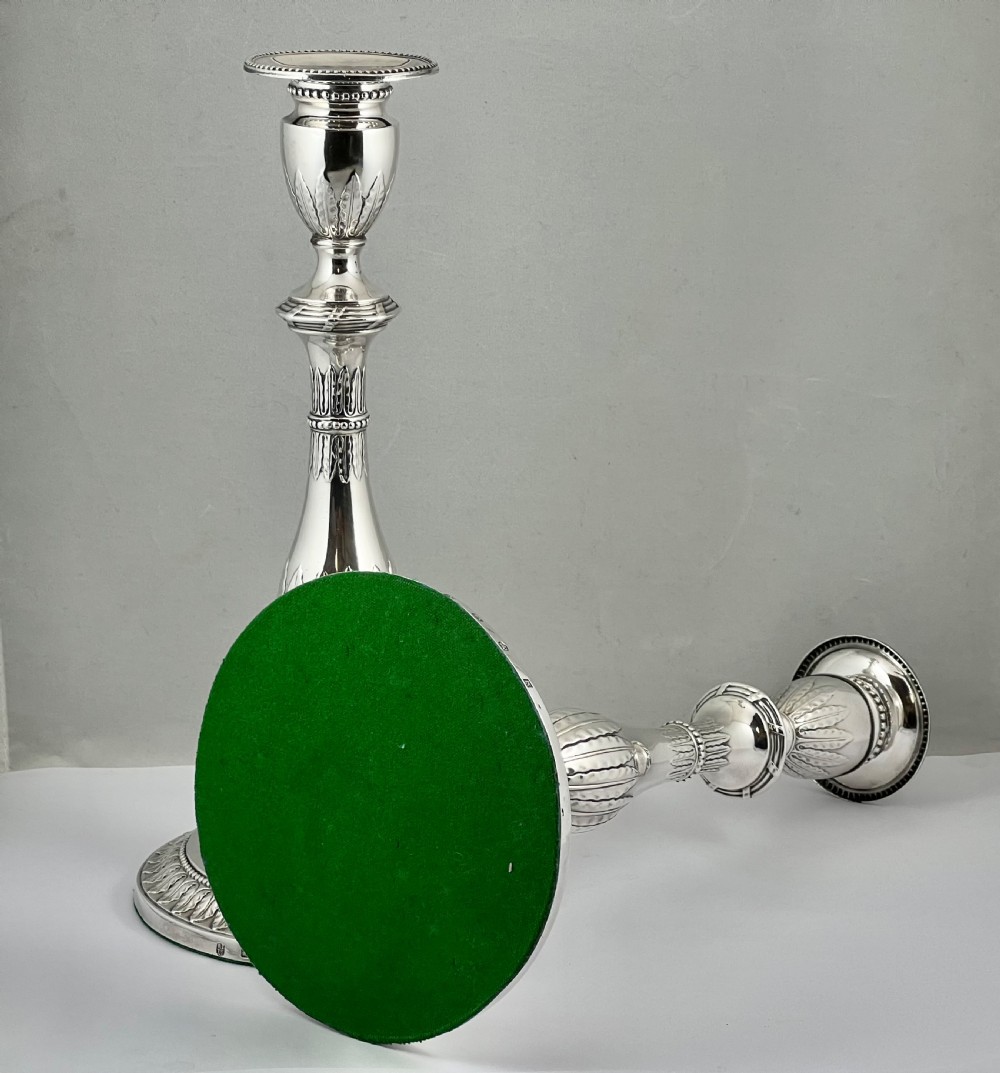 George III pair of antique silver candle sticks, Sheffield 1776 View IV