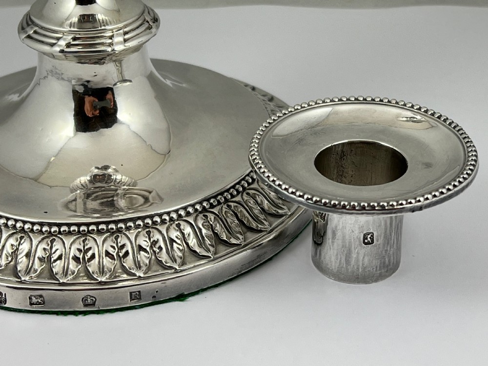 George III pair of antique silver candle sticks, Sheffield 1776 View VI