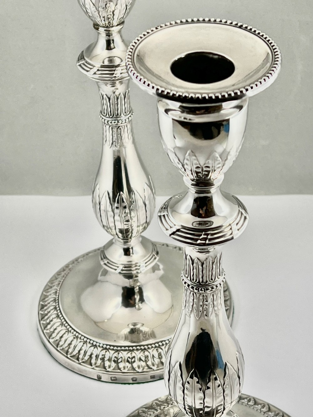 George III pair of antique silver candle sticks, Sheffield 1776 View X