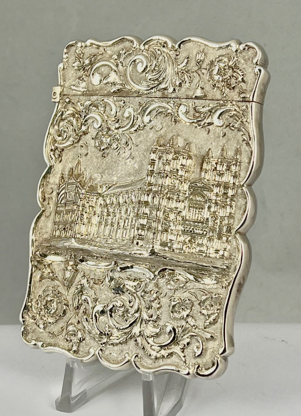 Victorian silver card case, Westminster Abbey, Nathaniel Mills 1845 View II