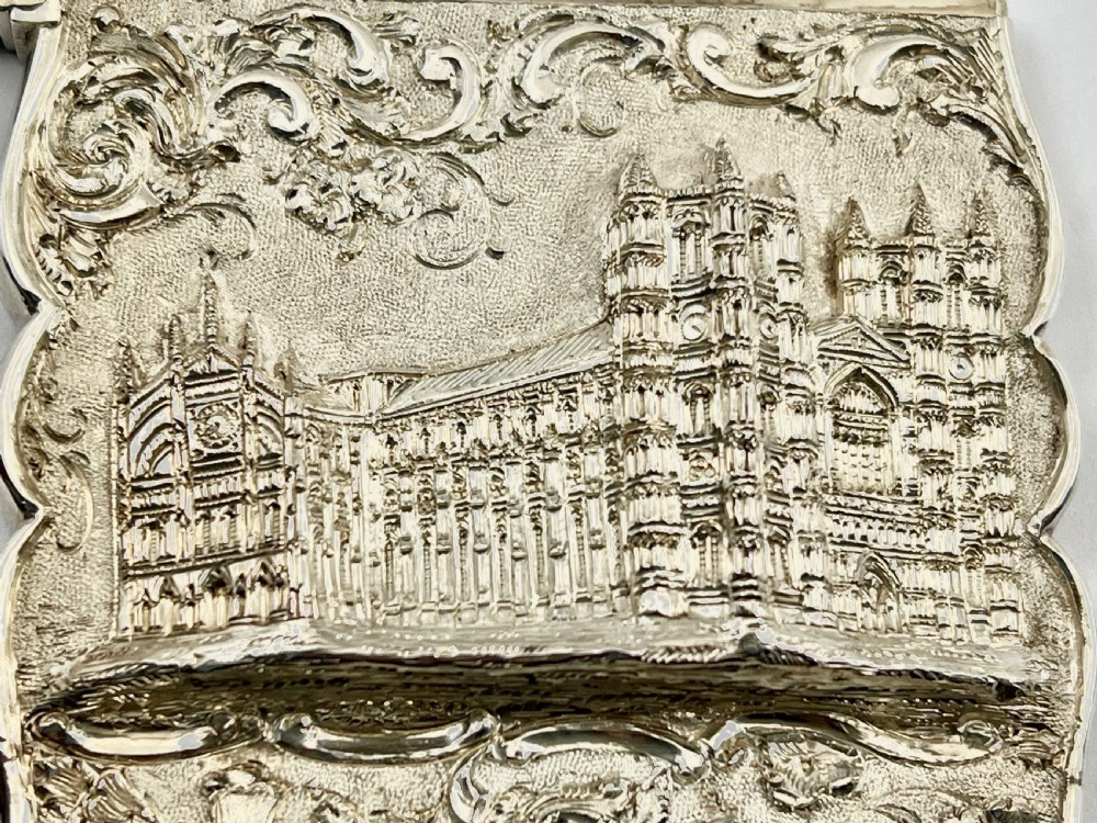 Victorian silver card case, Westminster Abbey, Nathaniel Mills 1845 View VII