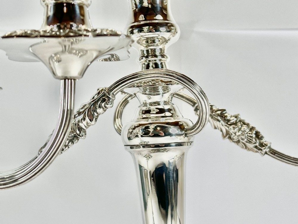 Elizabeth II pair of three branch silver candelabra, Sheffield 1963 View III