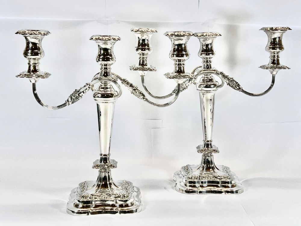 Elizabeth II pair of three branch silver candelabra, Sheffield 1963 View X
