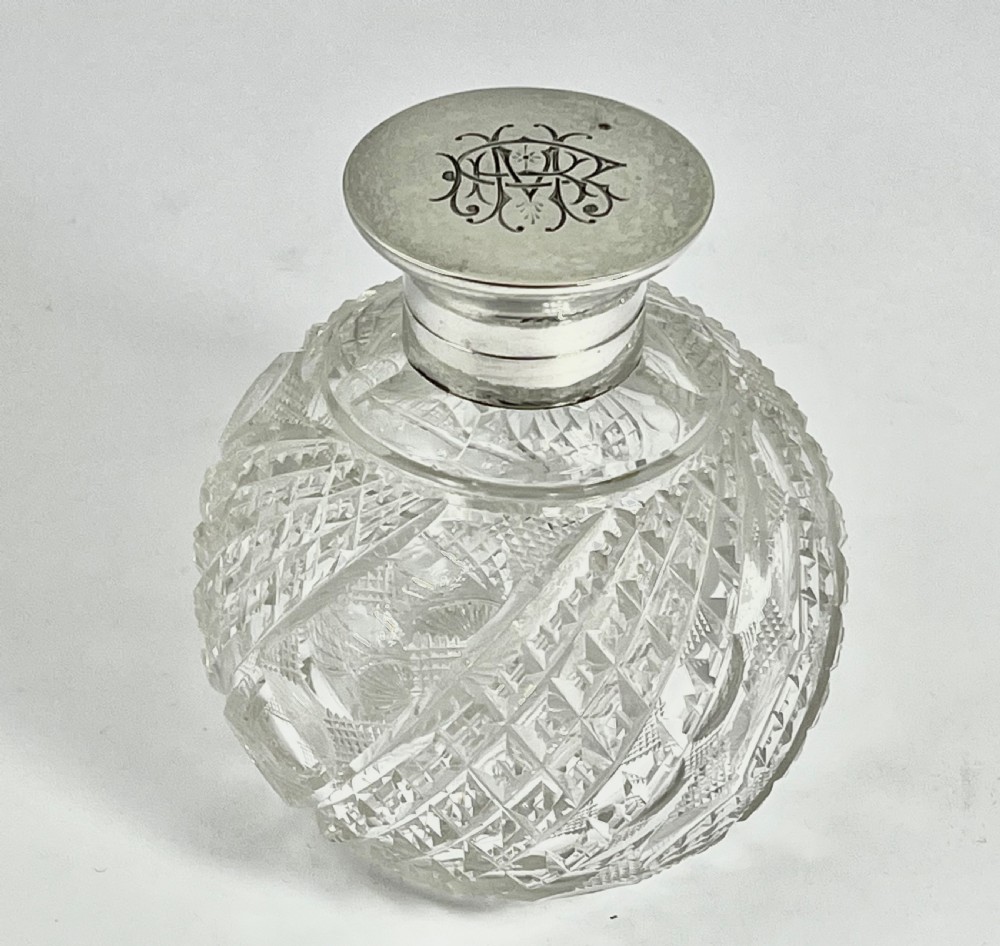 Edwardian antique silver glass perfume bottle, J. Gloster 1909