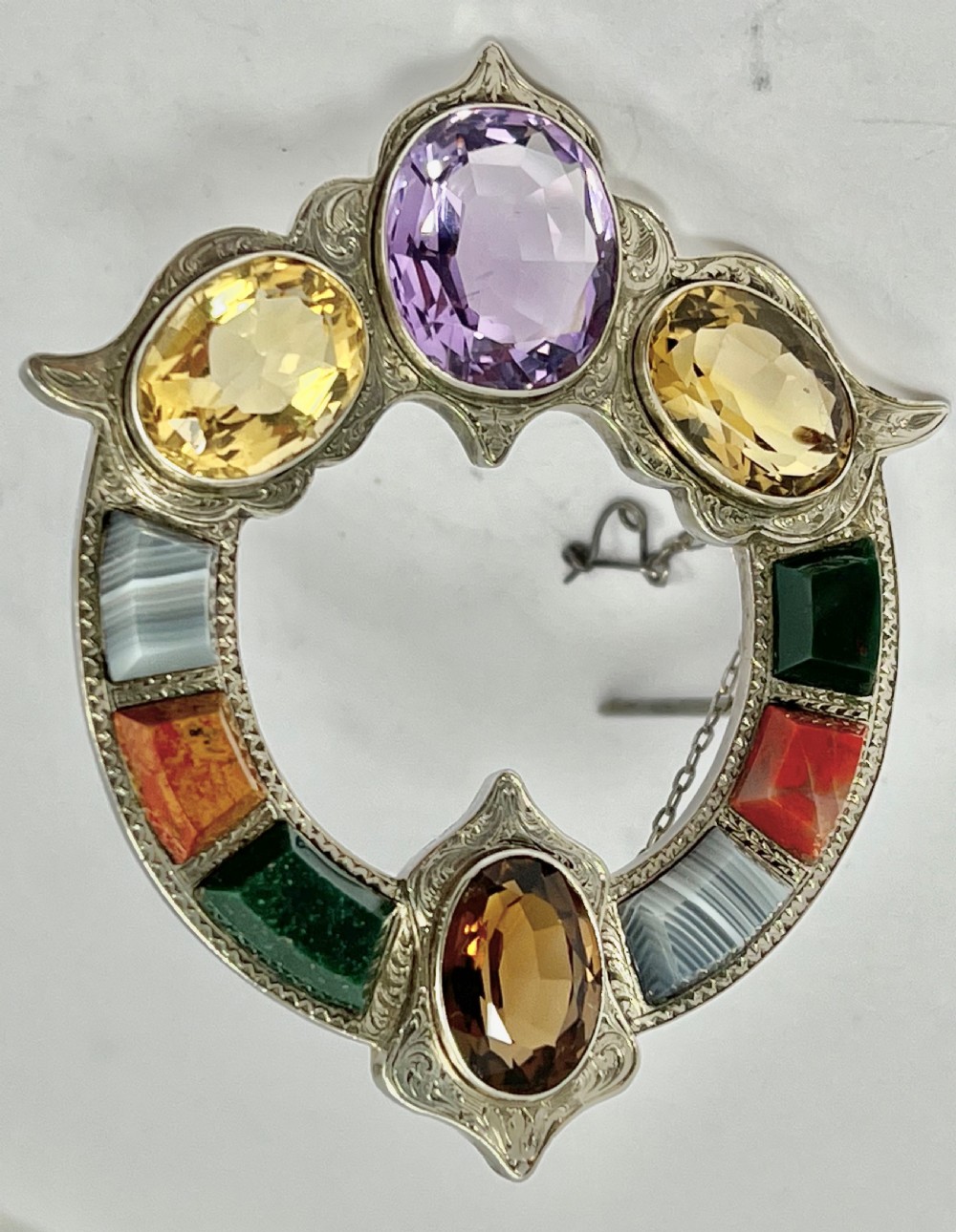 Victorian silver, agate and semi-precious stone brooch, c.1880 View III