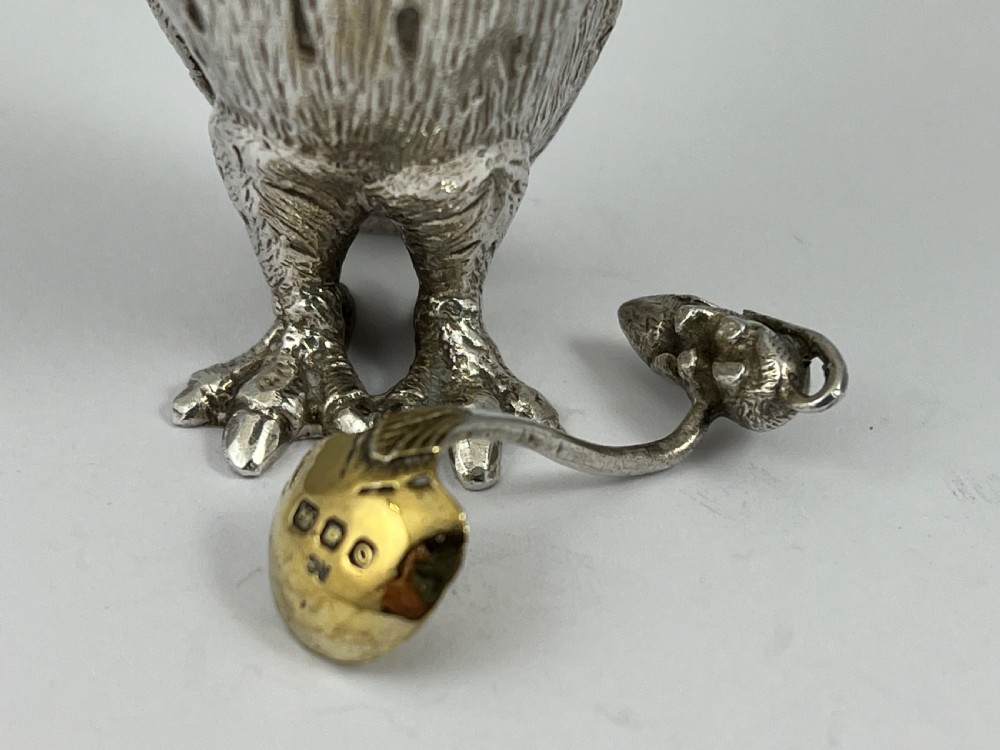 Elizabeth II set of silver Owl condiments, Richard Comyns 1969 View VIII