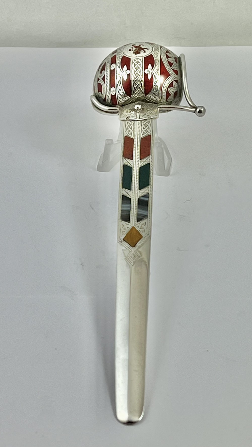 Victorian silver and agate sword paper knife, Edinburgh 1892