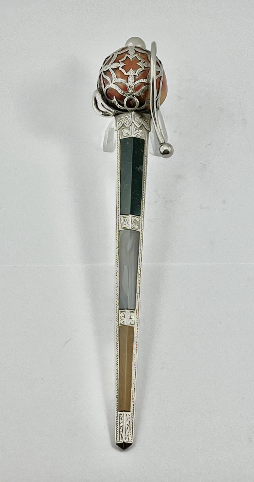 








Edwardian antique silver and agate sword paperknife, 1907