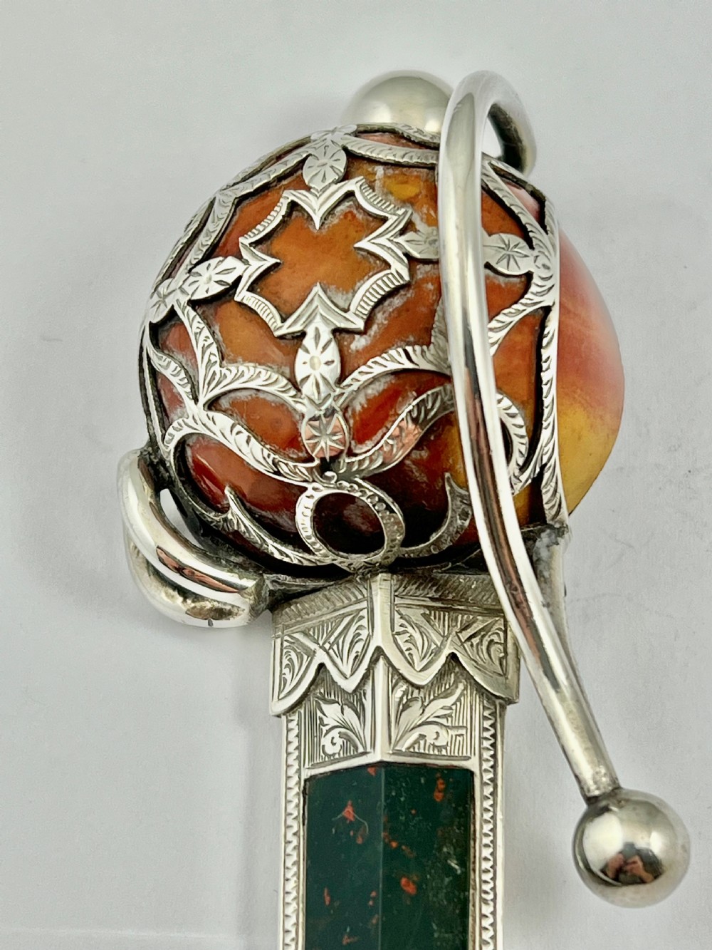 








Edwardian antique silver and agate sword paperknife, 1907 View IV