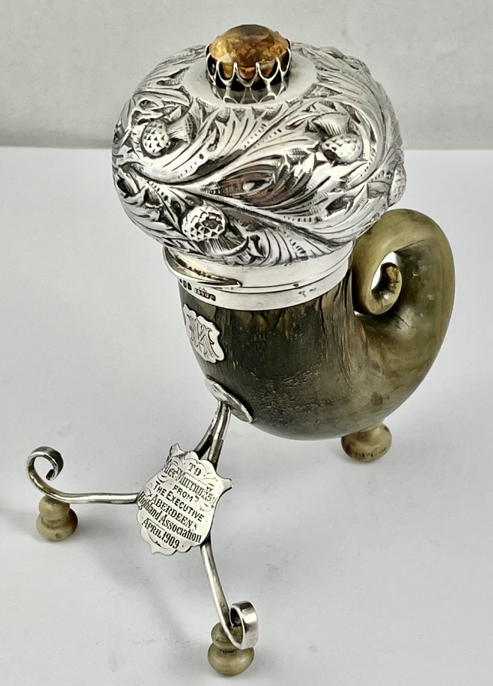 Edwardian large horn snuff mull, Wm Duningham (Aberdeen) 1907 View II