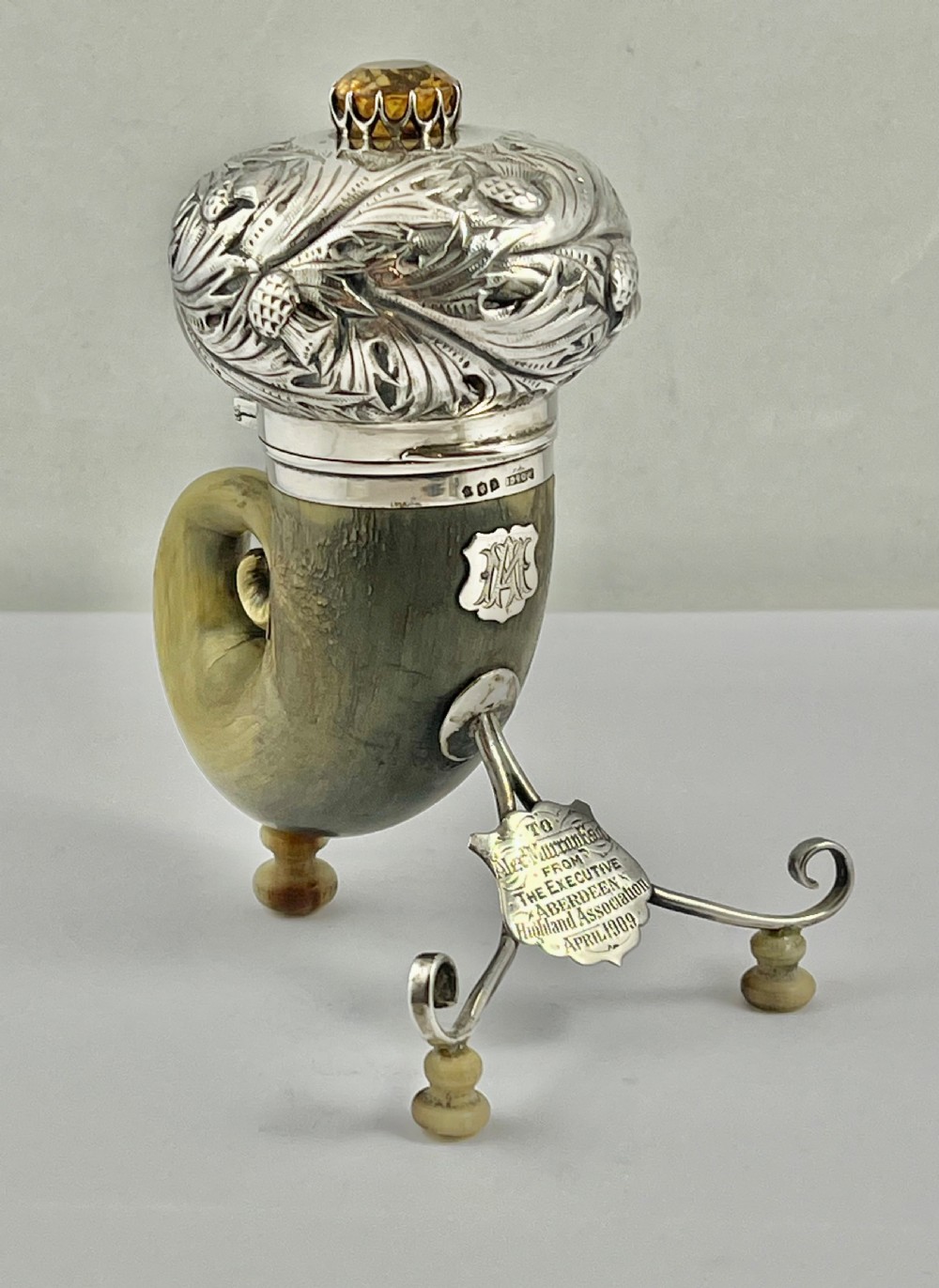 Edwardian large horn snuff mull, Wm Duningham (Aberdeen) 1907 View VI