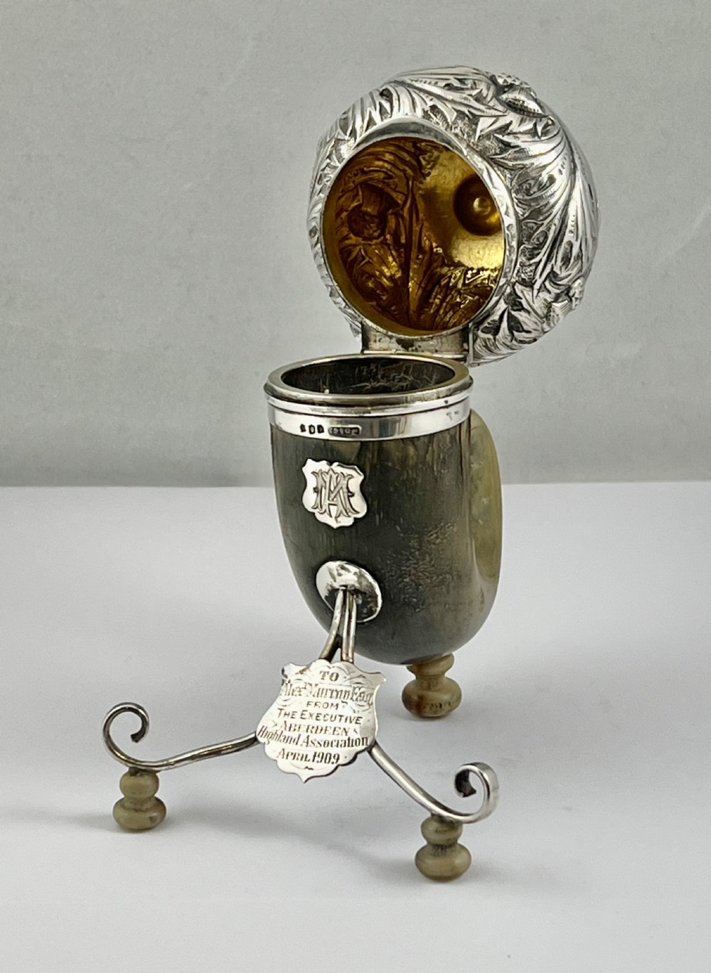 Edwardian large horn snuff mull, Wm Duningham (Aberdeen) 1907 View VII