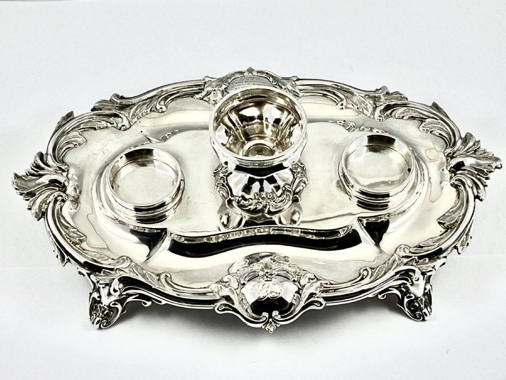Victorian antique silver desk inkstand, Sheffield 1847 View VII